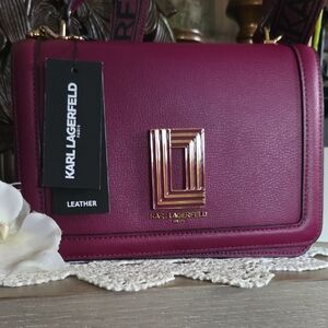 Karl Lagerfeld Leather Crossbody in Berry with Gold Hardware